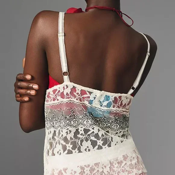 Anthropologie Sheer Mixed Lace Cami In Ivory Size S NWT - Picture 4 of 14